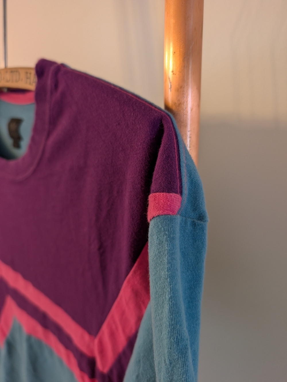 Vintage 90s/Y2K (UNISEX) - Adidas Trefoil Crew Tee - Purple, Pink & Teal - Picture 3 of 8